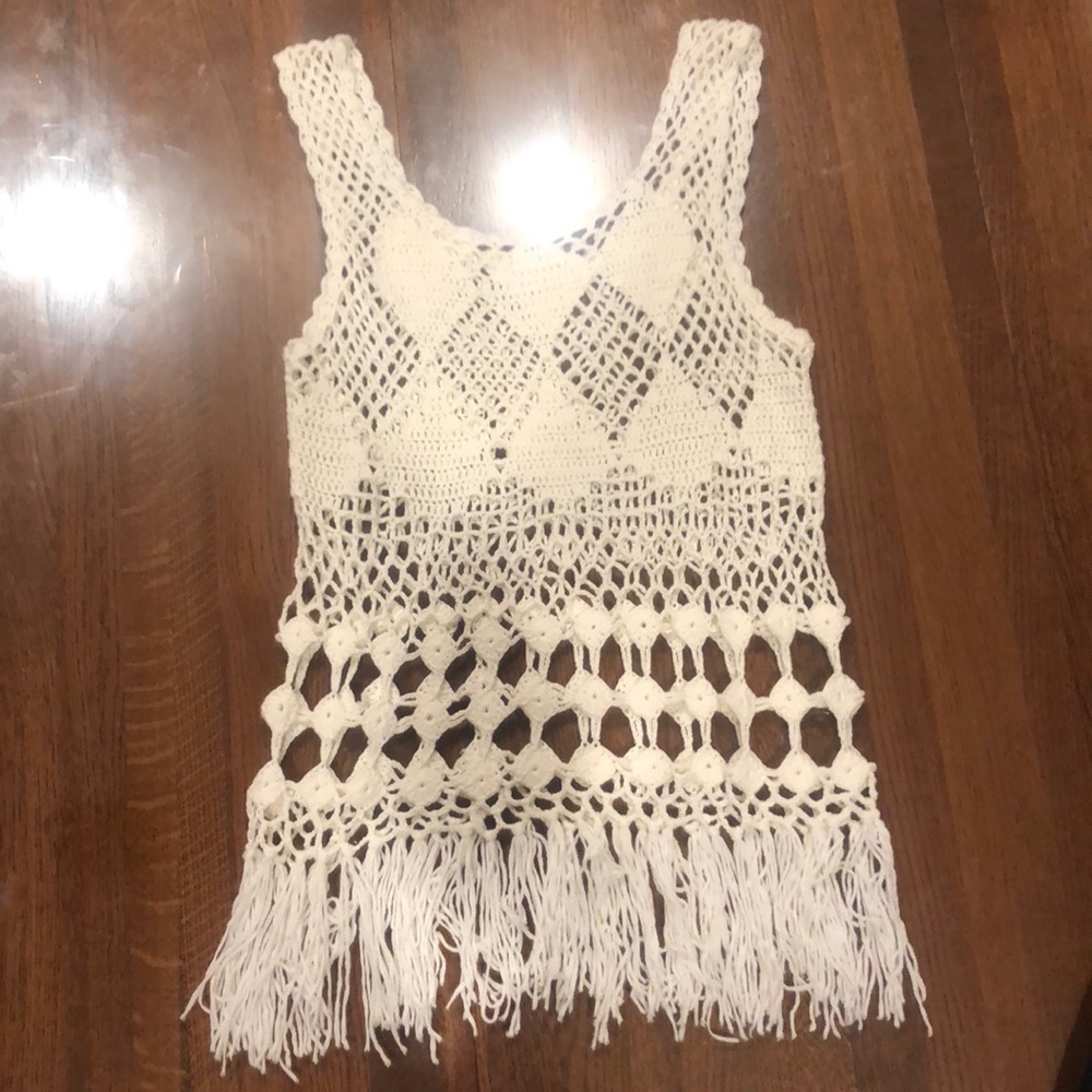 Crochet Knit Top with Fringe Bottom